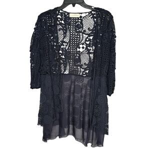 4 Love and Liberty Johnny Was Navy Crochet Lace Cotton Open Kimono Size Small